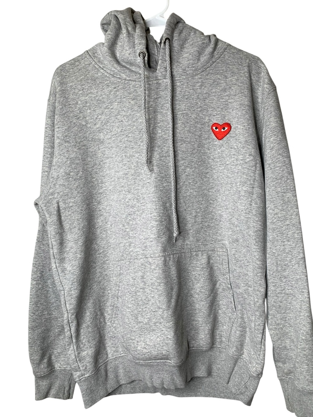 Comme des Garcons Play Gray Pullover Hoodie Size L Red Heart Logo Streetwear
